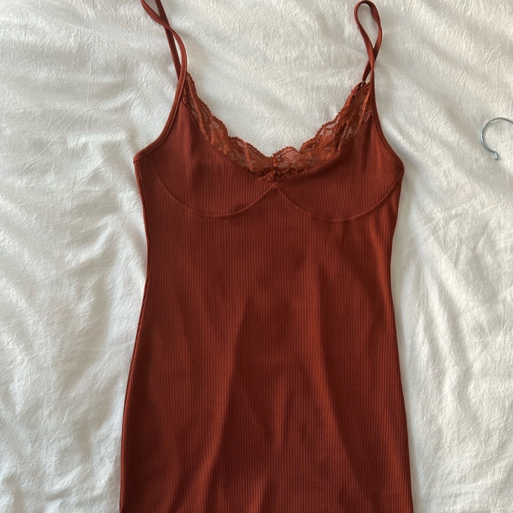 copper brown bodycon mini lace slip dress 🤎